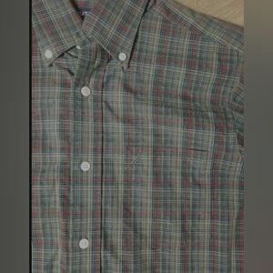 Nautica Shirt Mens Small Green Plaid Button Down Wrinkle Resistant Cotton